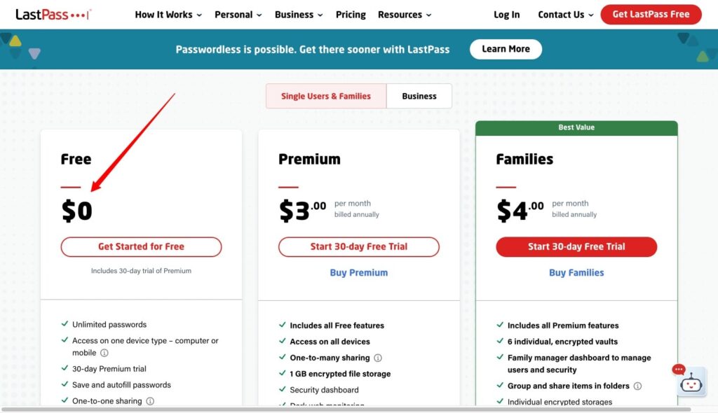 lastpass pricing and plans
